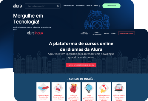 Telas de computador mostrando o site Alura PLus